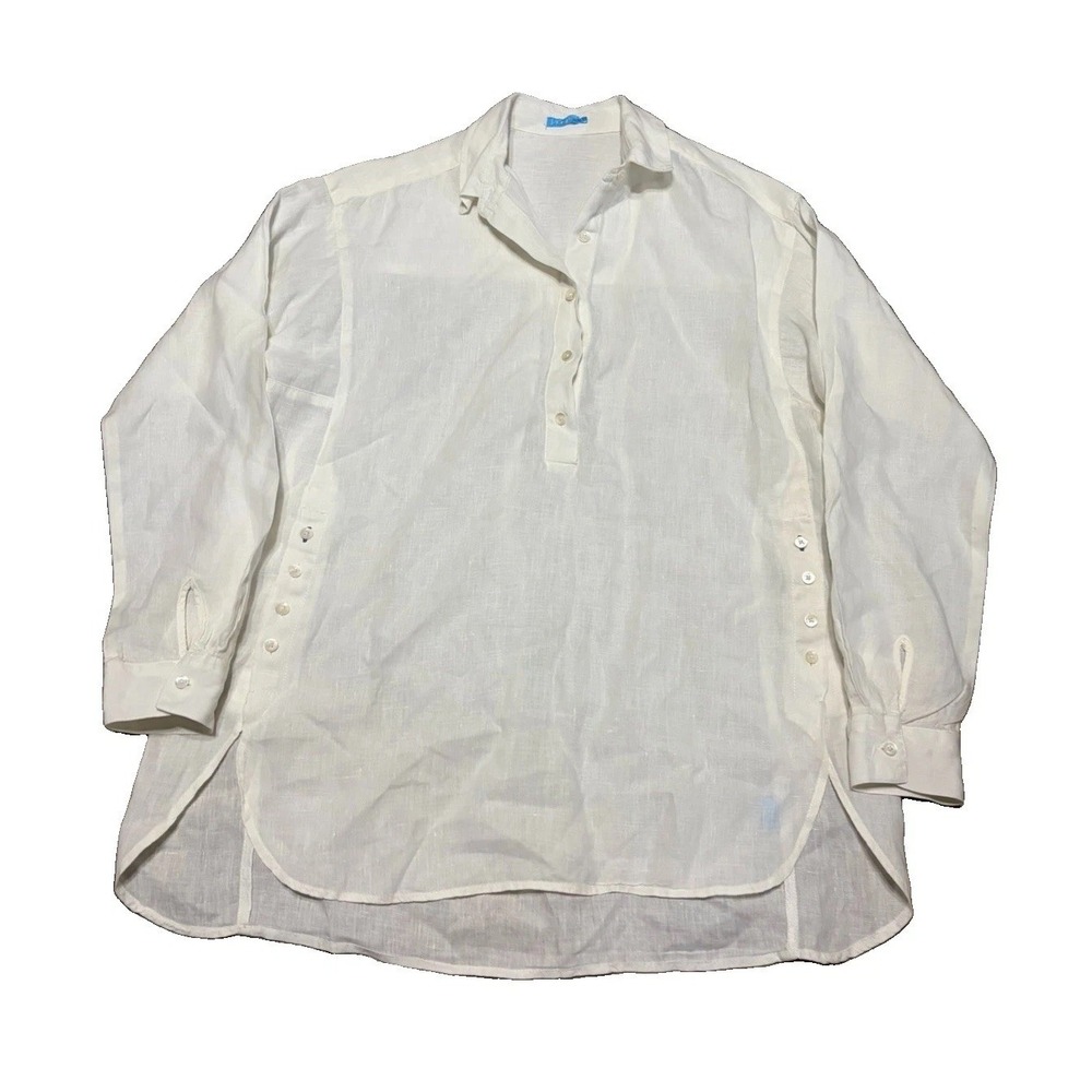 J McLaughlin Womens S Fallon Linen Popover Tunic Blouse White Beach Boho Preppy
